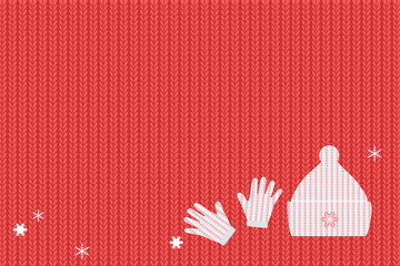 ニット帽とニットの手袋、ニット編み物の背景イラスト