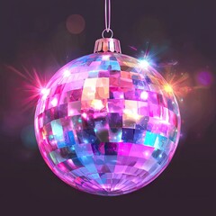 Obraz premium Colorful Shimmering Disco Ball Reflecting Light in a Dark Background with Sparkles and Glimmers