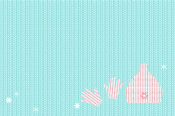 ニット帽とニットの手袋、ニット編み物の背景イラスト