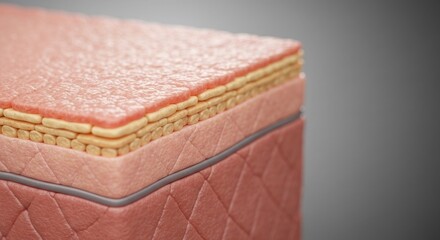 Skin layers illustration. Close-up view, textured, pinkish. Detailed render