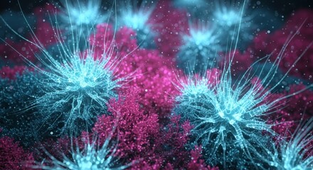 Cyan Fuchsia Glowing Coral Digital Structure