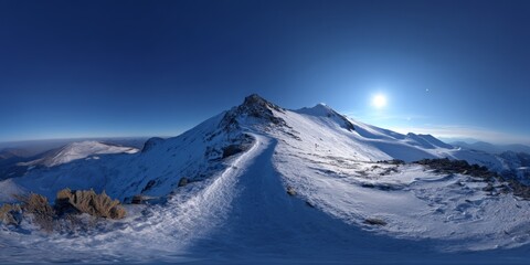 Snowy mountain adventure high altitude hdr panorama scenic viewpoint