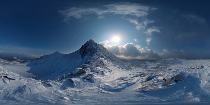 Stunning hdr panoramic view of snowy mountains in winter landscape - Powered by Adobe