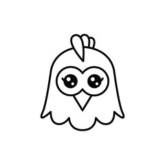 Chicken head outline with large expressive eyes a beak and a small crest