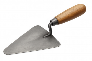 Masonry trowel featuring a wooden handle and metal blade, an essential tool for bricklaying, plastering, and construction work