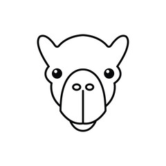 Frontfacing simple outline of a camels head with two eyes a nose two ears and a curved bottom