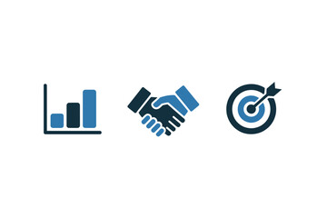 Obraz premium Business concept icons showing growth chart handshake and target flat vector illustration for presentations and web design isolated on white background