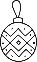Hand-drawn black and white Christmas ball ornament, created with fine liner. Minimal vector doodle for eco-friendly holiday design, simple modern decoration, and sustainable Christmas projects.
