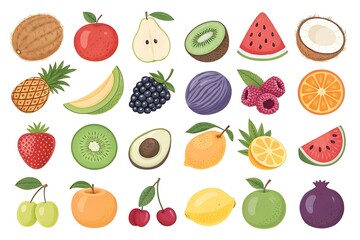 Collection of fruits and vegetables including apples, oranges, watermelon