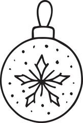 Hand-drawn black and white Christmas ball ornament, created with fine liner. Minimal vector doodle for eco-friendly holiday design, simple modern decoration, and sustainable Christmas projects.