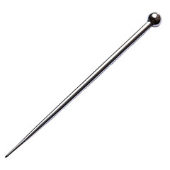 Metal stick, round bulbous end, tapers to a point, dark background