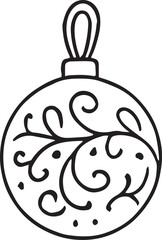 Hand-drawn black and white Christmas ball ornament, created with fine liner. Minimal vector doodle for eco-friendly holiday design, simple modern decoration, and sustainable Christmas projects.