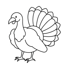 Line drawing of a turkey showing tail feathers legs wattle and smiling face