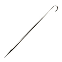 Metal tent peg, pointed end, hooked top, dark backdrop