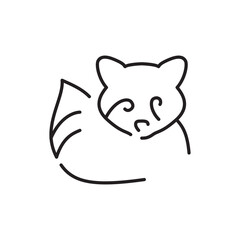 Minimalist line drawing of a curledup raccoon