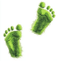 Green Footprints on White Background Symbolizing Eco-Friendly Lifestyle and Sustainable Choices in Nature and Environment