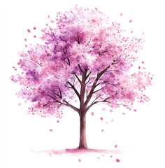 Fototapeta premium Watercolor clipart of various trees, in pastel colors, with simple line art and watercolors.