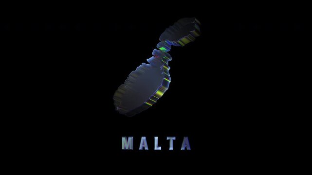 Rotating malta map hologram on black background