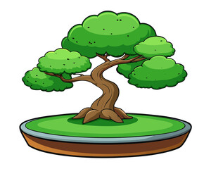 isolated Green Bonsai Tree on Mossy Base