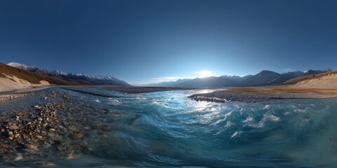 Obraz premium Panoramic hdr view of serene river landscape in nature's embrace