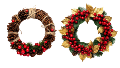 Festive Christmas Wreath Decoration Bundle, isolated on transparent background PNG