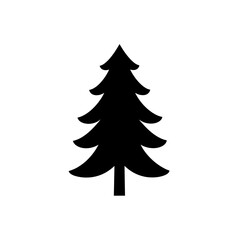 Obraz premium Black silhouette pine tree icon with symmetrical branches minimalist flat vector design on white background for nature and forest concepts