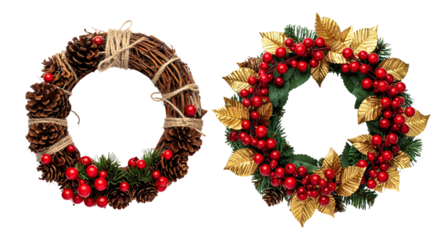 Festive Christmas Wreath Decoration Bundle, isolated on transparent background PNG