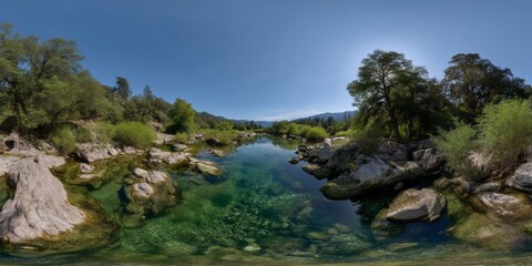 Stunning hdr panoramic view of serene river nature landscape tranquil environment