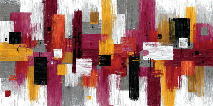 Abstract Vertical Brush Strokes Art with Red, Yellow, and Grey Colors