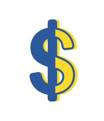 Obraz premium Stylized blue and yellow dollar sign icon for finance projects, isolated for easy use on a green screen background