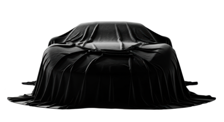 Sports car covered with black cloth isolated on transparent background