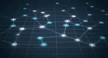Obraz premium Abstract network of interconnected nodes and lines, representing data flow and connections.