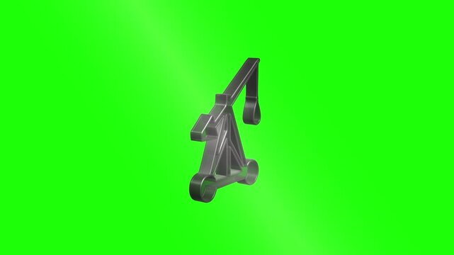 Medieval trebuchet rotating on green screen