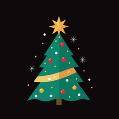 A Christmas tree made with gold sparkles on black