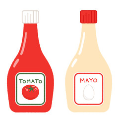 トマトケチャップとマヨネーズのベクターイラスト。調味料。