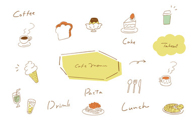 カフェメニューイラストセット-ナチュラルカラーVer｜Cafe Menu Illustration Set – Natural Color Version