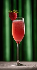 Pink cocktail with strawberry garnish