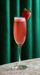 Strawberry cocktail in flute glass