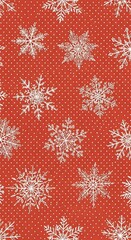 Festive Snowflake Pattern on Red Polka Dot Background.