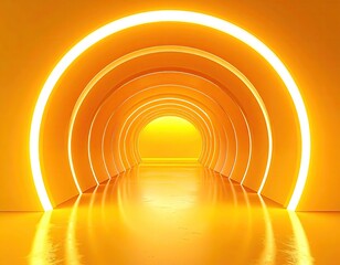 Obraz premium Luminous orange arches form a tunnel with a bright light end