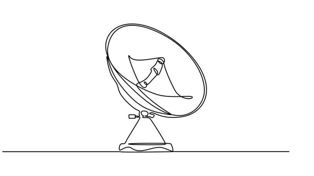 Self drawing line animation Radar satellite dish continuous one single line drawn concept video, Animated technology logo. Video 4K, Full length one line animation or alpha channel Geolocation concept