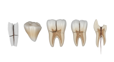 Detailed Dental Anatomy and Decay With Cracked Teeth and Root Canal Illustration on Transparent Background