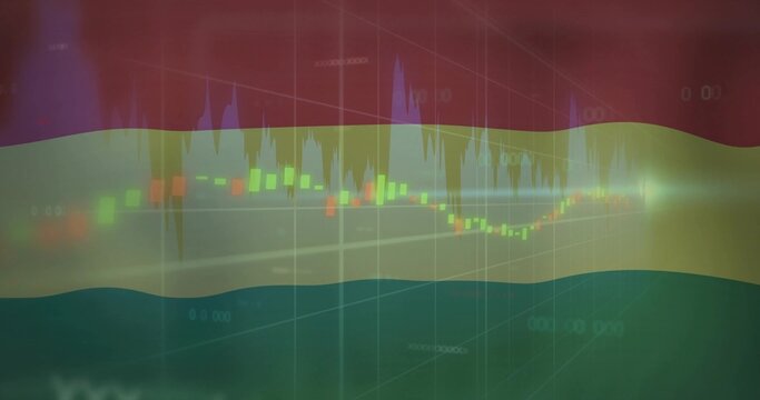 Naklejki Ghana flag depicting chart data online, with candlesticks, line graph, gridlines and data overlays