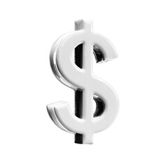 Obraz premium A three-dimensional, metallic silver dollar sign, rendered with a subtle shadow, against a black background