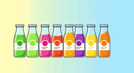 Colorful Cartoon Bottles Of Natural Fruit Juices And Smoothies