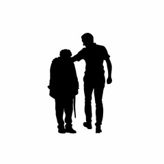 Silhouette of a recovery worker comforting a patient during an emotional breakdown isolated on white background