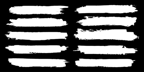 Brush strokes vector. Artistic design element, paint smear, ink splatter, Paint, ink brush, brush strokes, brushes, lines, frames, buttons. Rough grunge thick paint line texture. Brush line set.