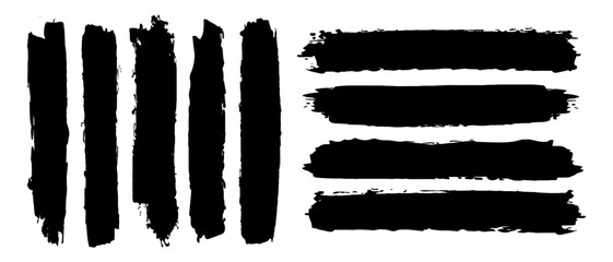 Set of black ink splashes. Collection of vector artistic grungy black paint. Brush black paint ink stroke frames. Vector illustration	
