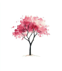 Obraz premium watercolor, pink cherry blossom tree clipart, white background, single object, vector illustration, minimalism