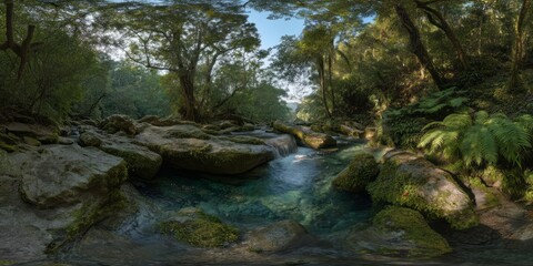 Obraz premium Serene river landscape enchanted forest hdr panorama tranquil environment